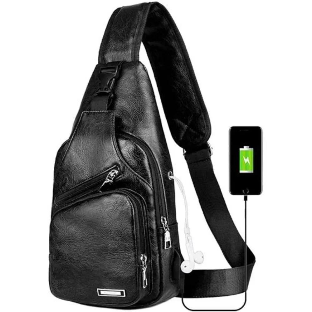 Leather Sling Bag Mens Crossbody Bag Chest Bag Sling Backpack for Men